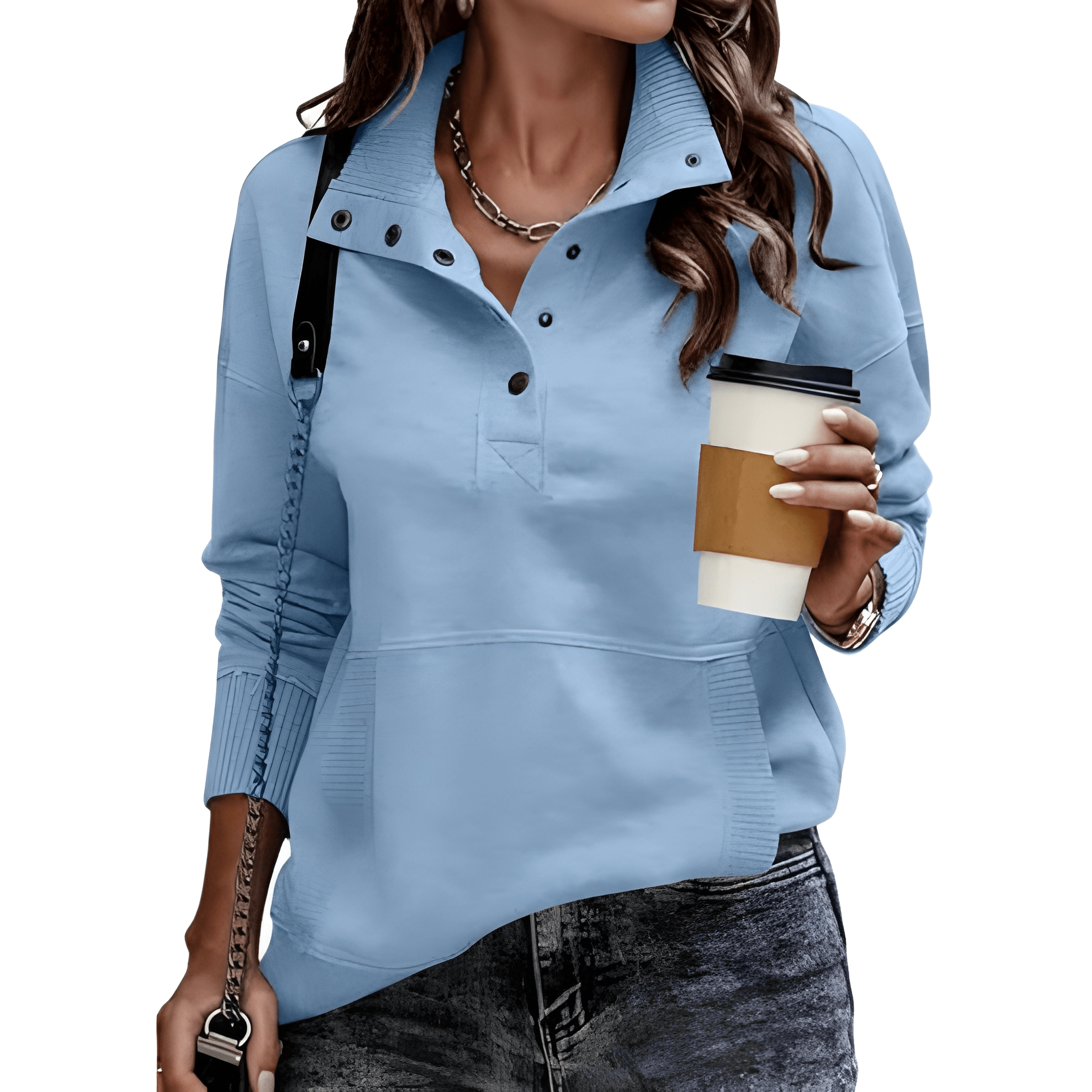 Lightweight Buttoned Drawstring Pullover Top For Women