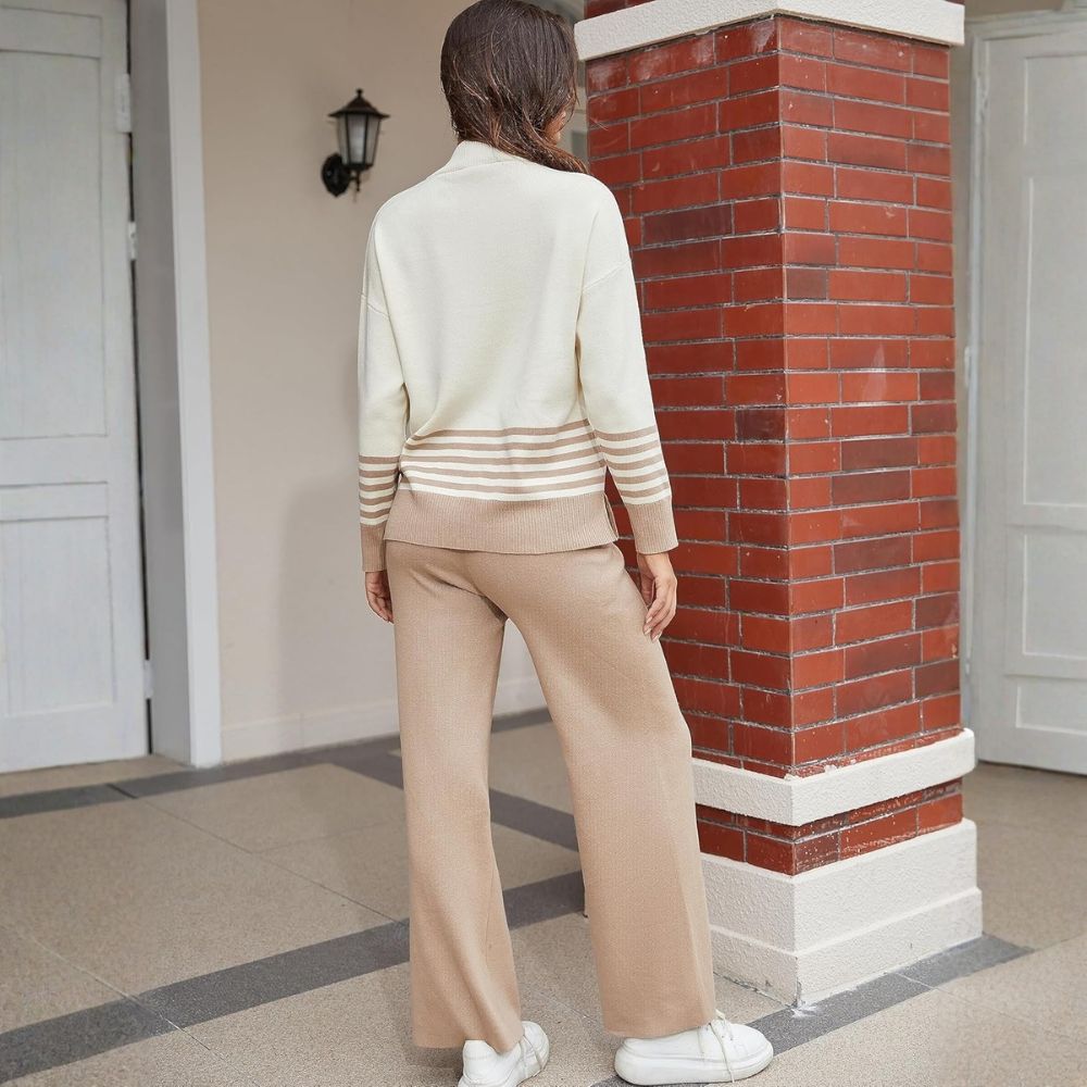 Women's Lounge Sets 2 Piece Outfits Knitted Pullover Sweater Tops Wide Leg Pants Tracksuit