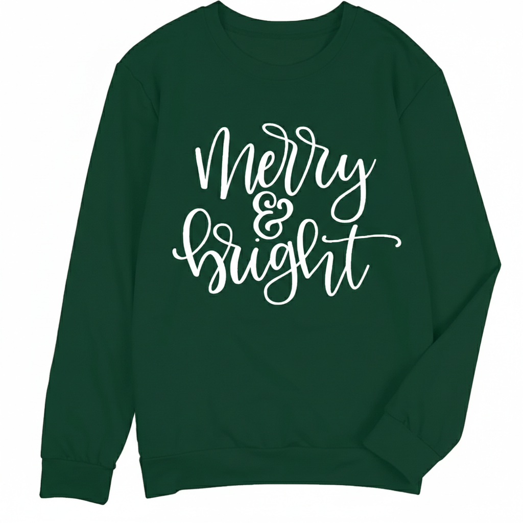Christmas Sweatshirts With Merry And Bright Holiday Print For Women