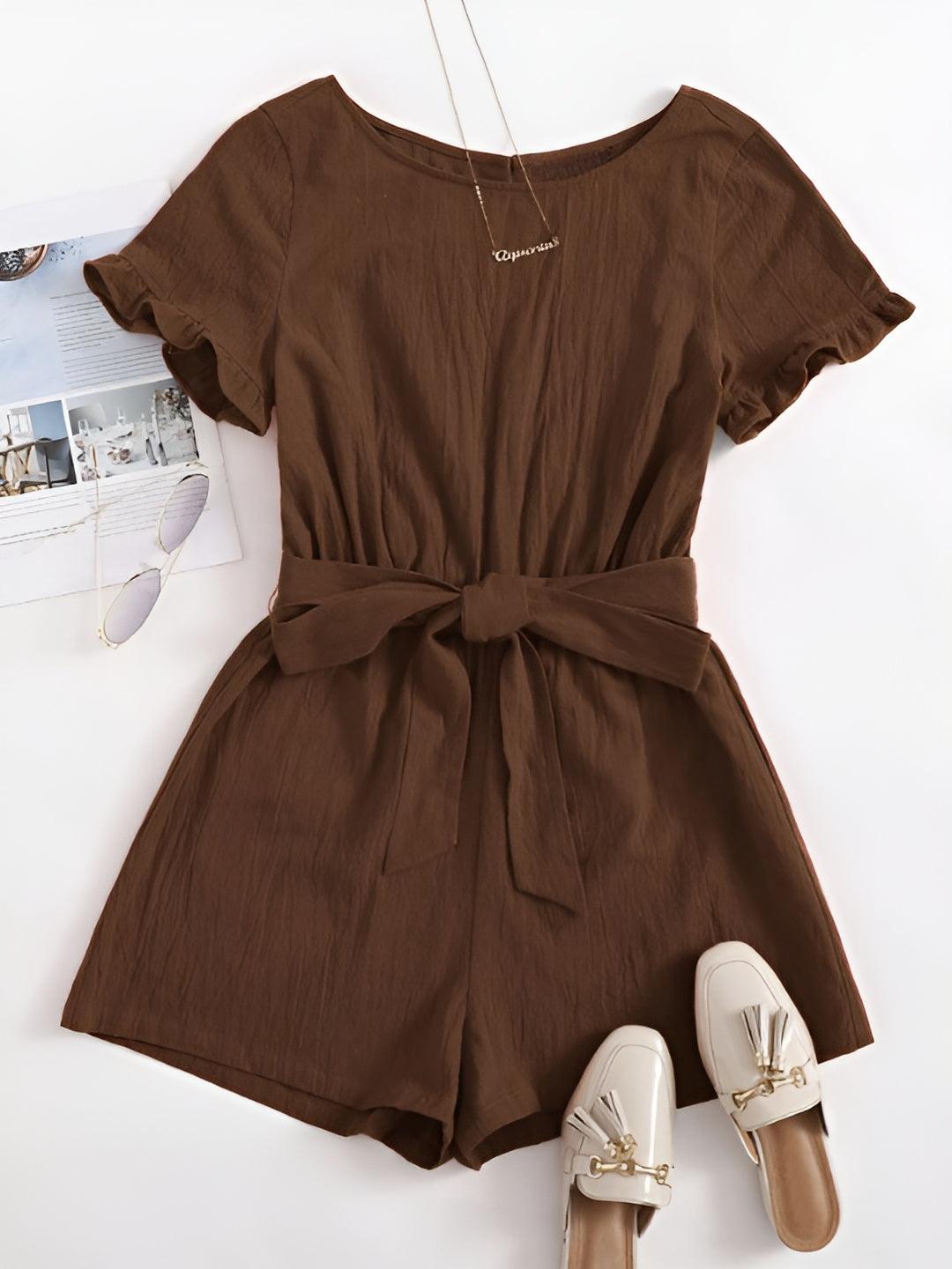 Belted Round Neck Dress-Comfy Jumpsuits
