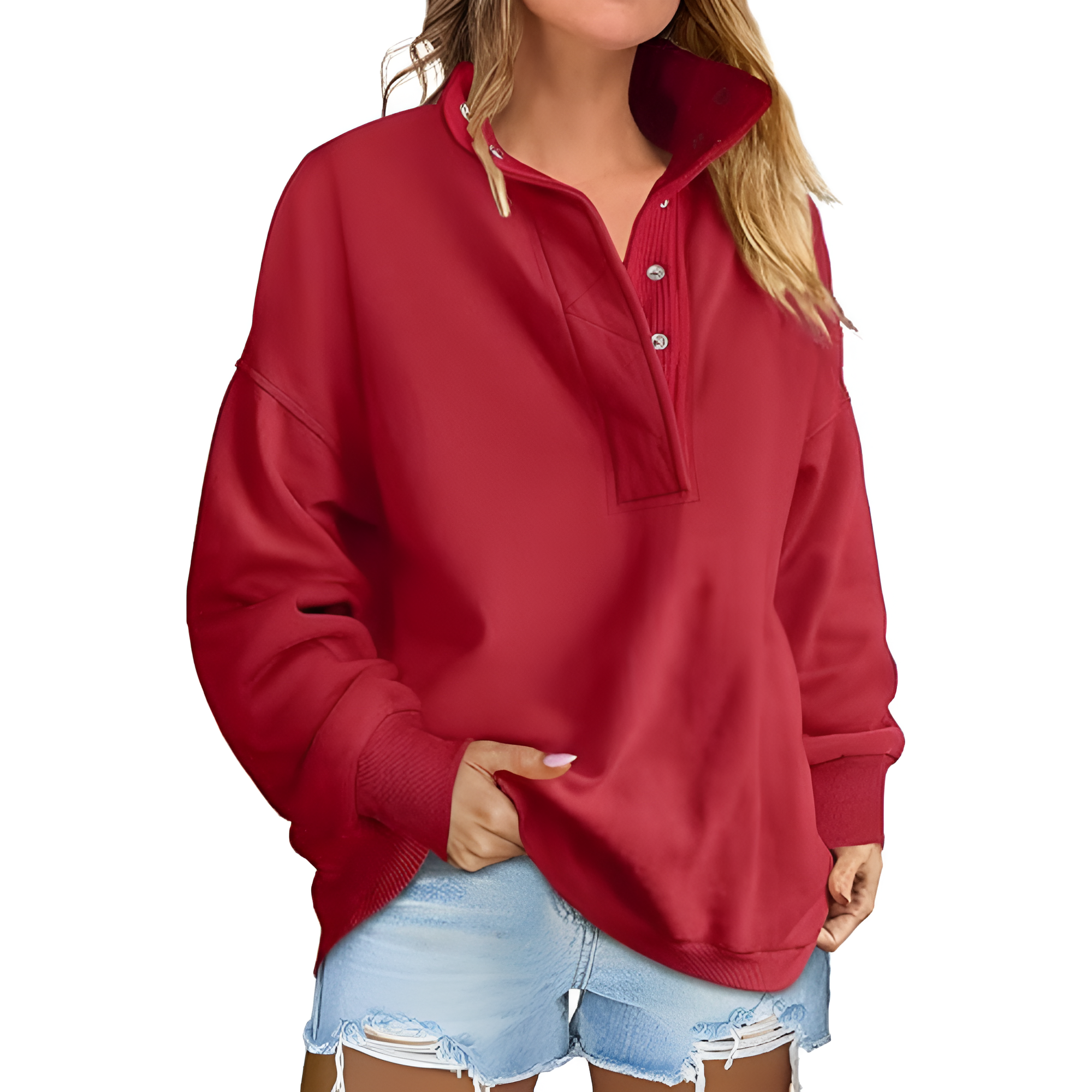 Casual Oversized Sweatshirt With Button Design For Women