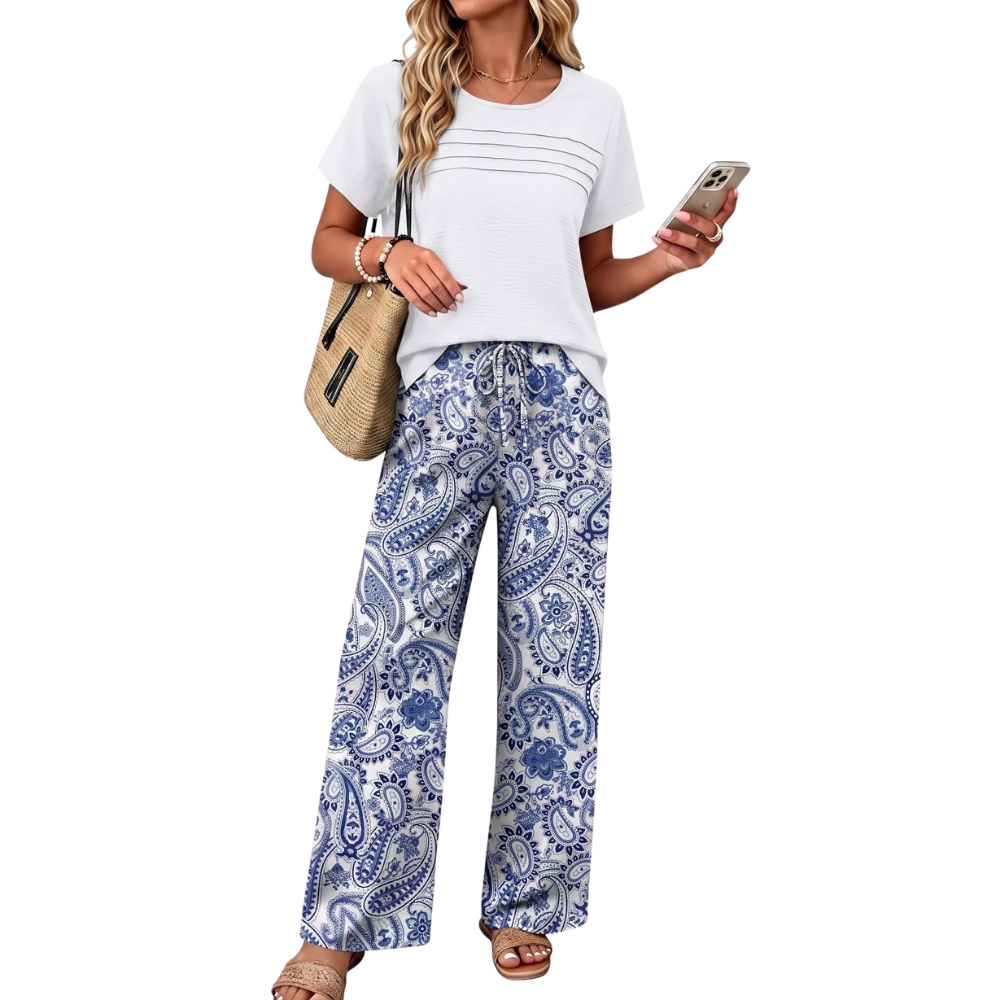 Pleated Front Top Wide Pants Lounge Set