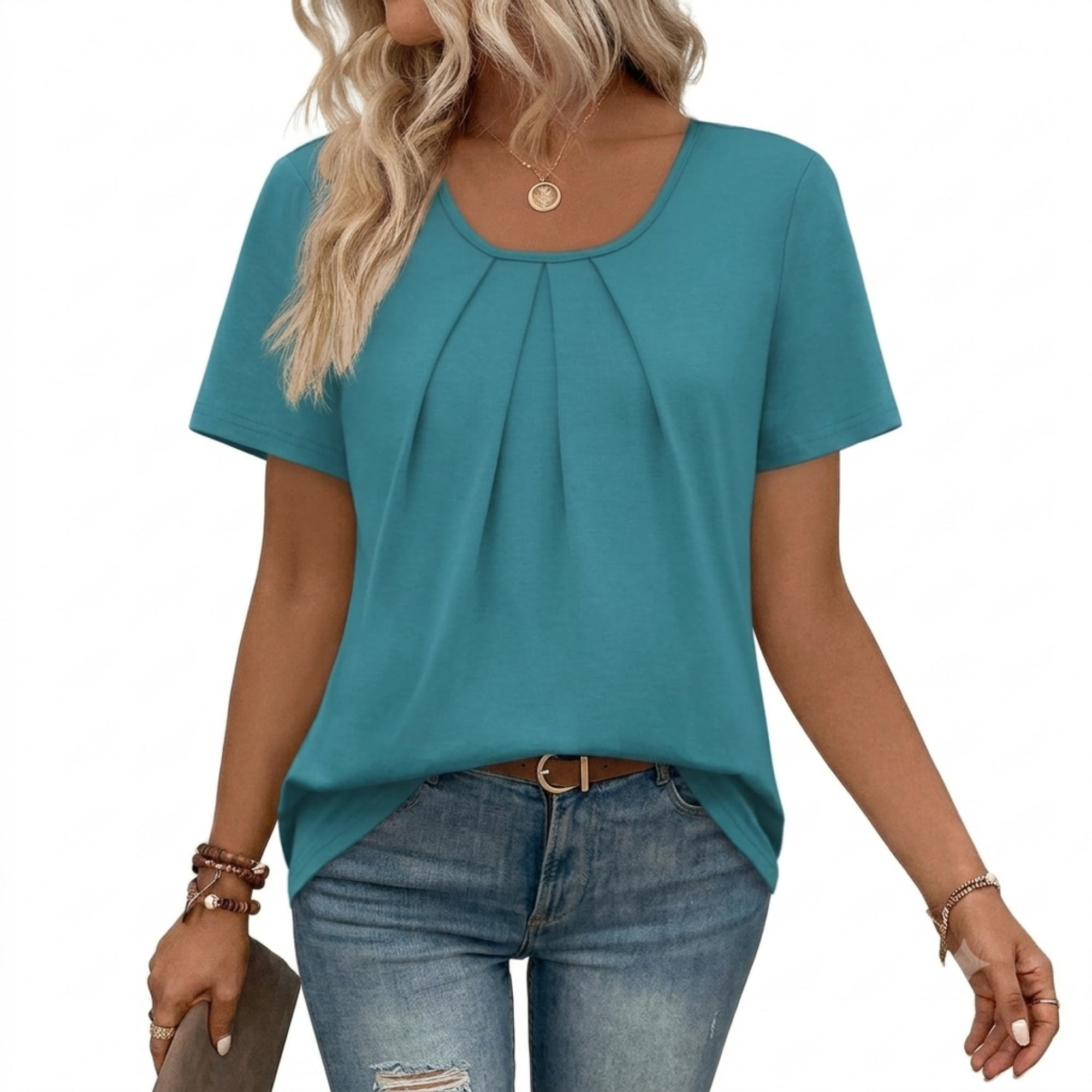 Casual Pleated Short Sleeve Shirts For Women