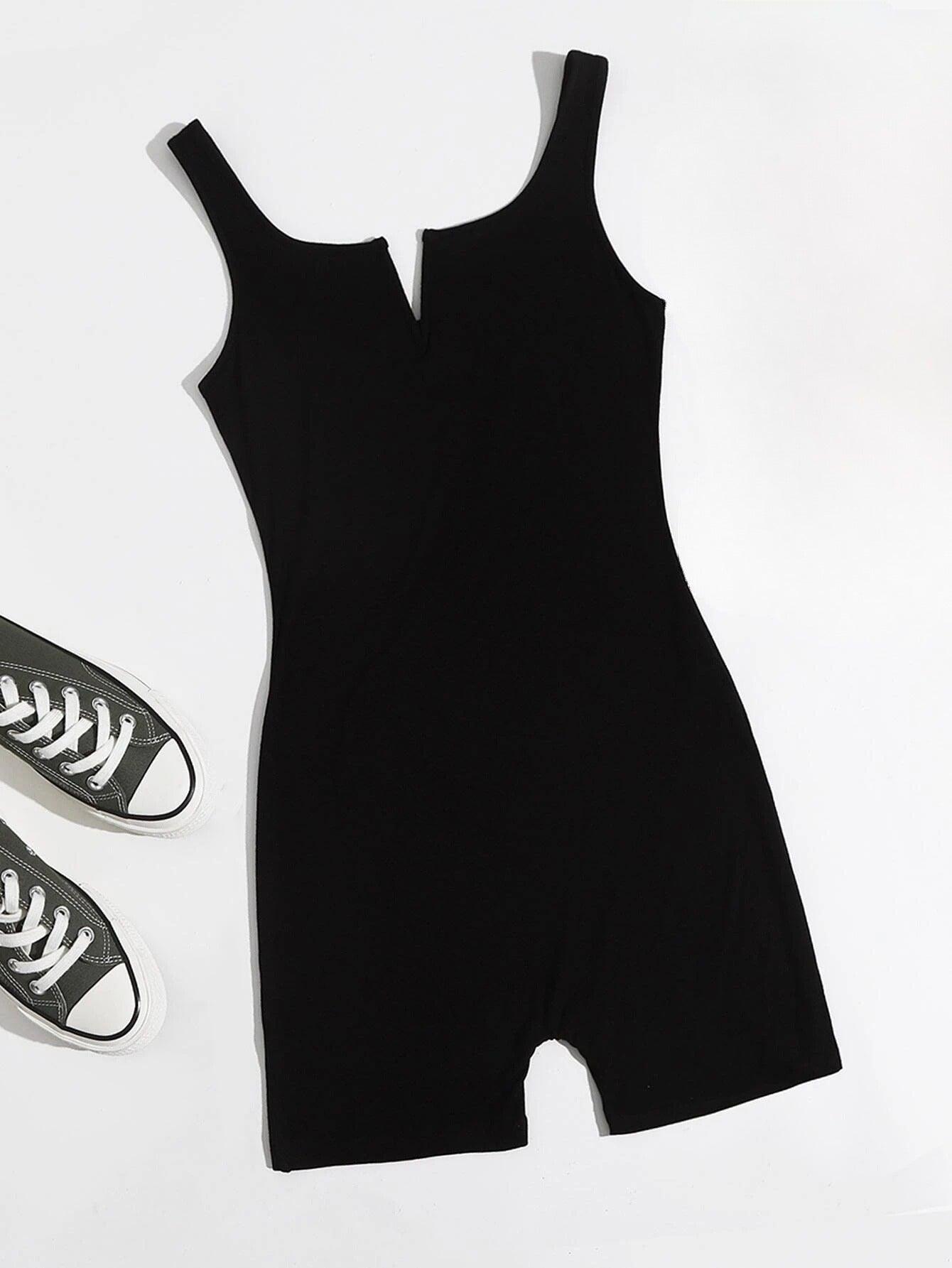 Sleeveless Notch Neck Solid Colored Romper-Comfy Jumpsuits