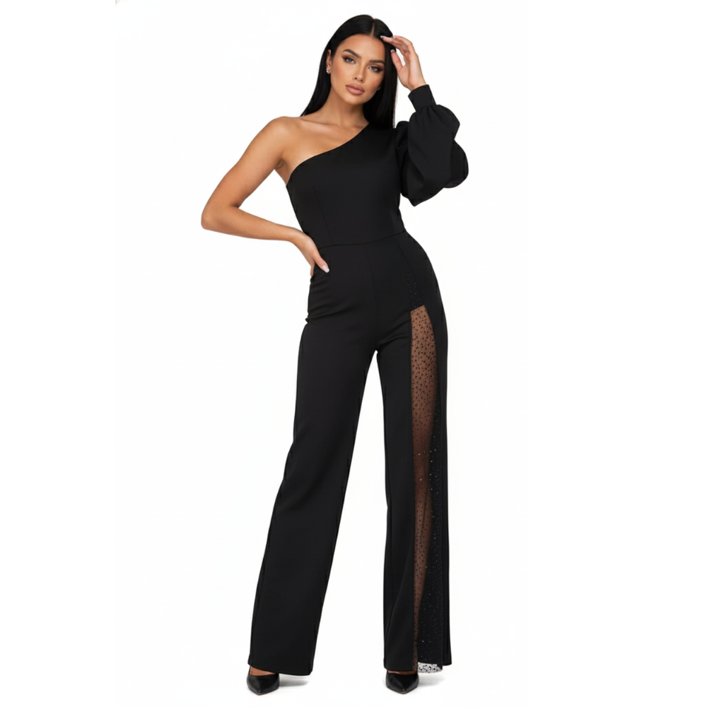 Mesh Side Design Elegant Style Jumpsuit