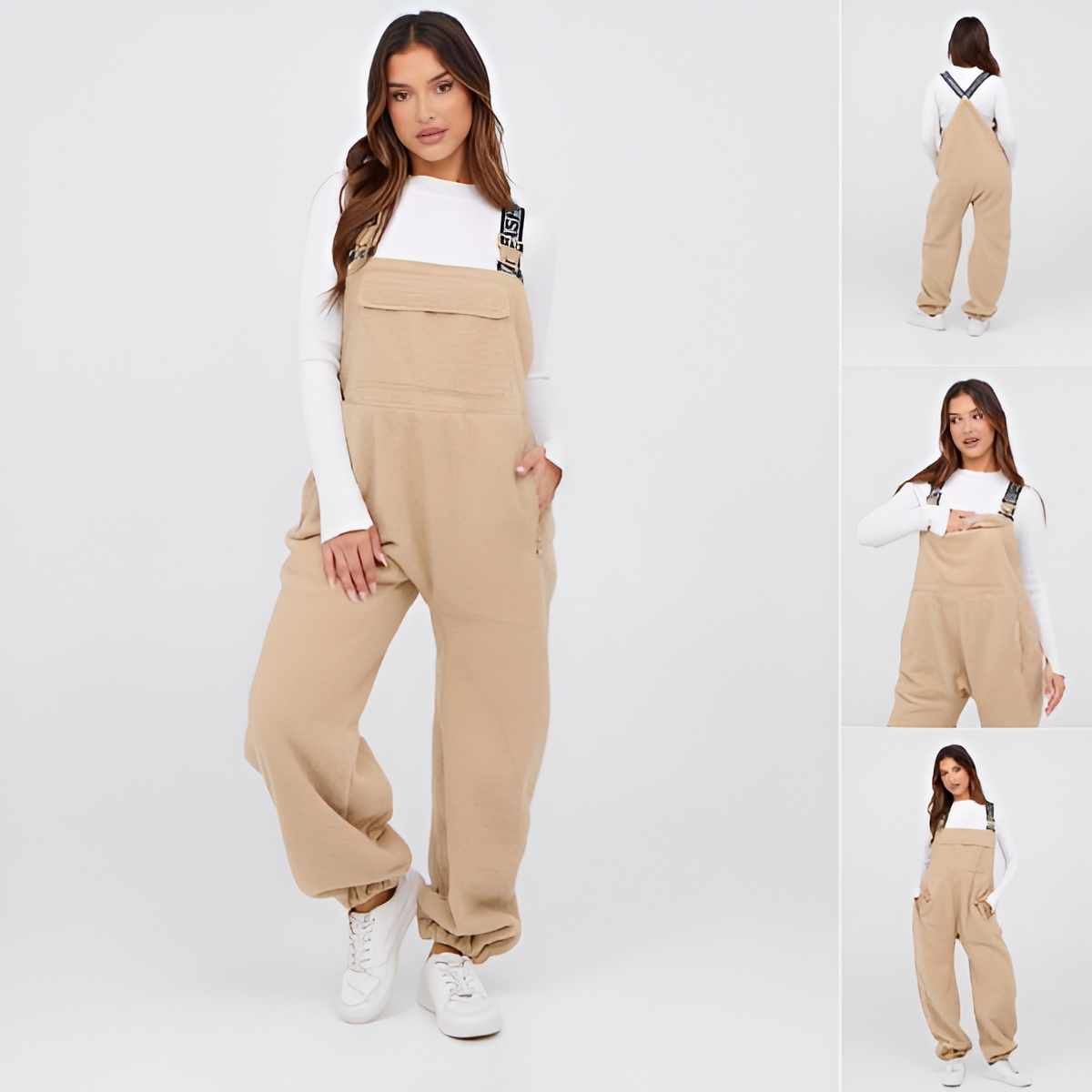 Fleece Loose Bib Jumpsuit With Side Pockets