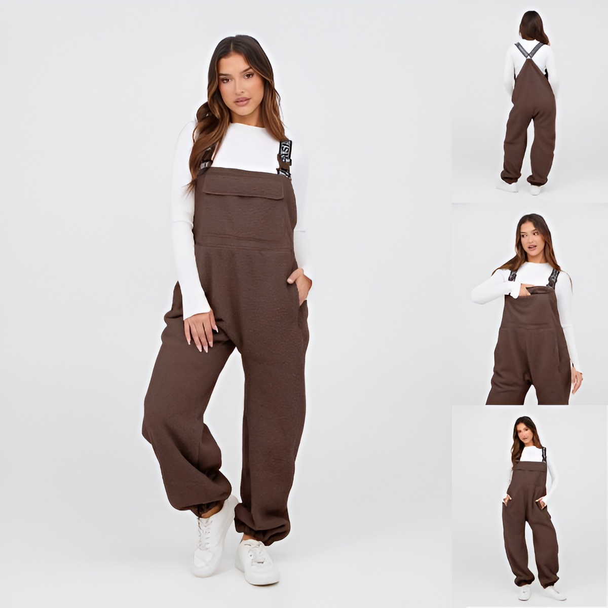 Fleece Loose Bib Jumpsuit With Side Pockets