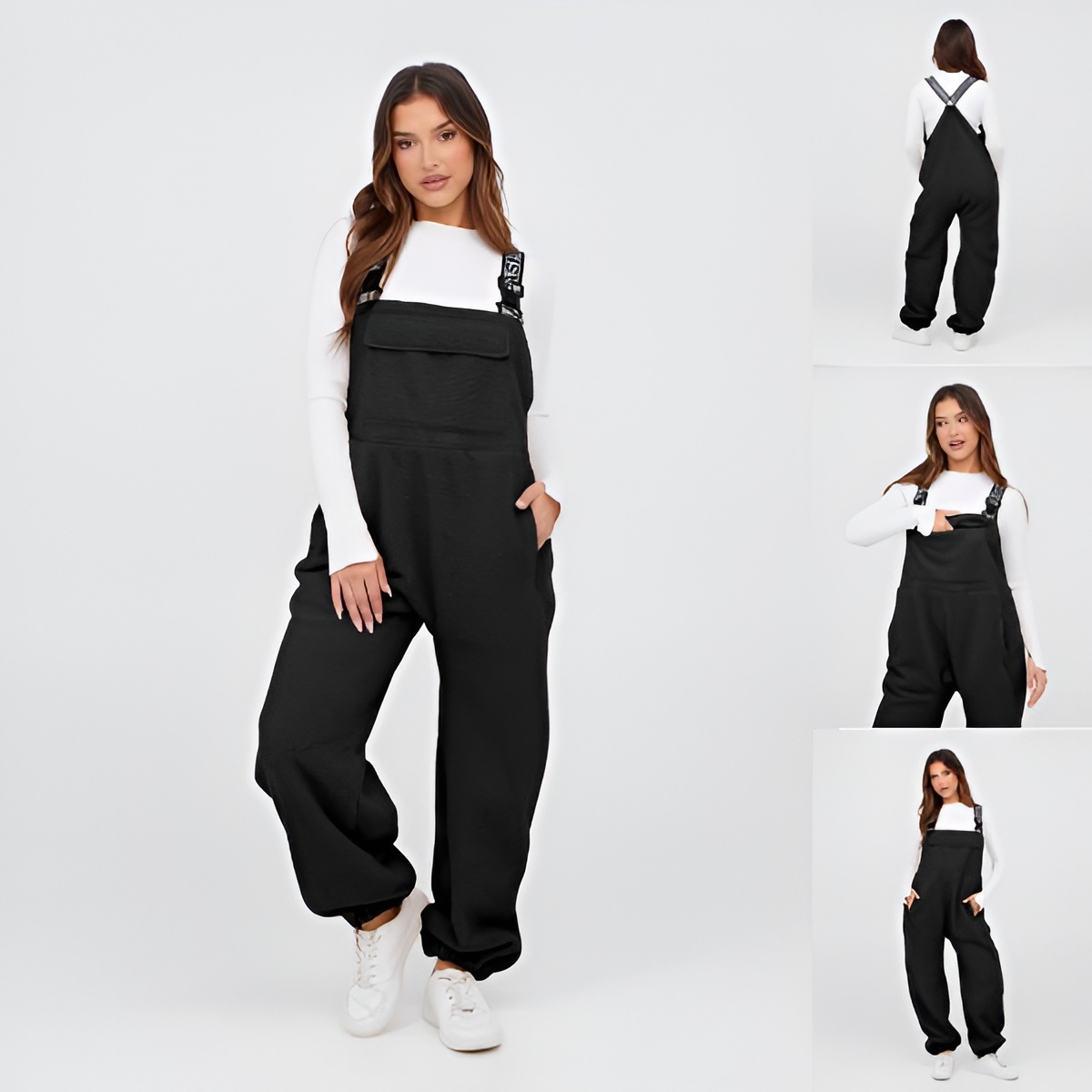 Fleece Loose Bib Jumpsuit With Side Pockets