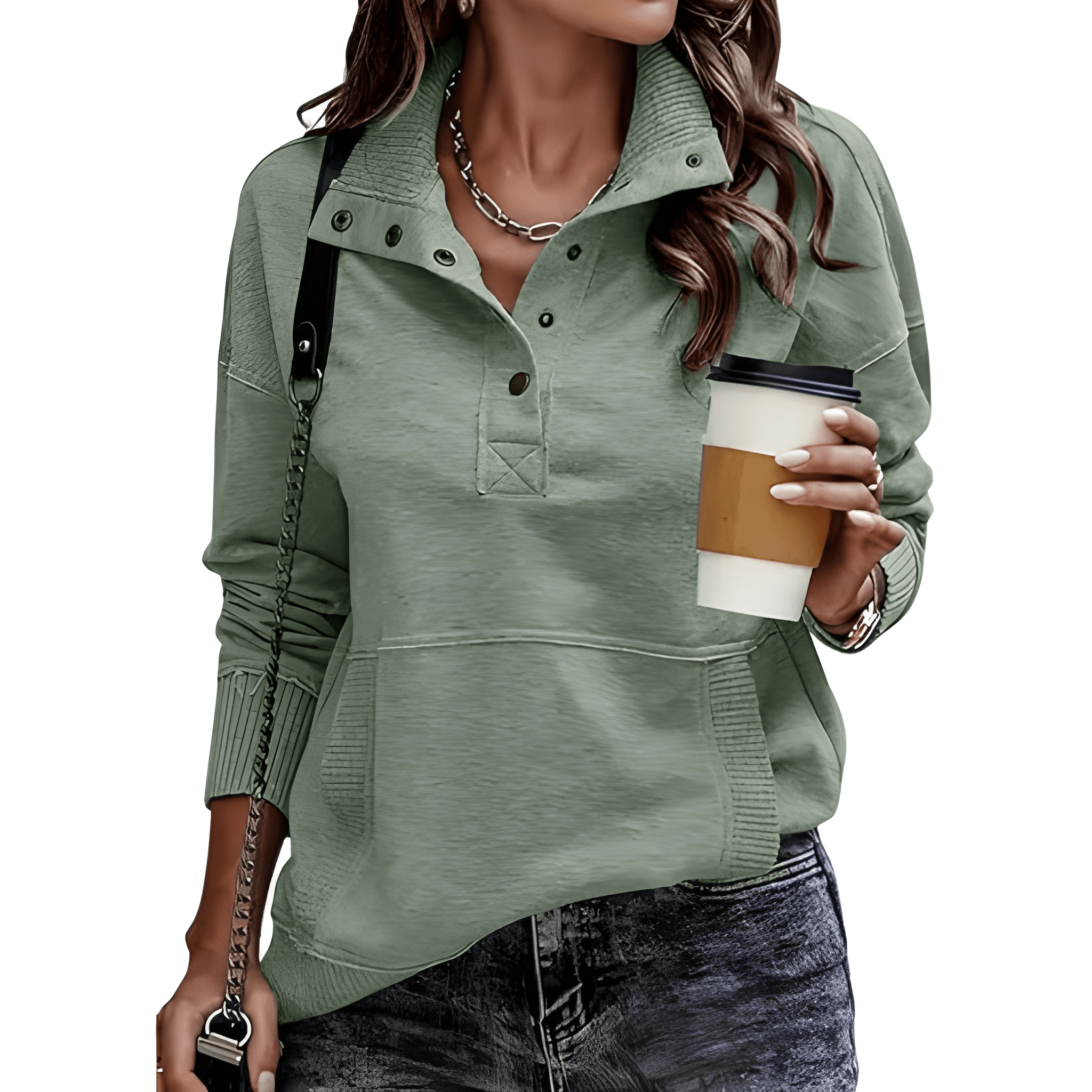Lightweight Buttoned Drawstring Pullover Top For Women