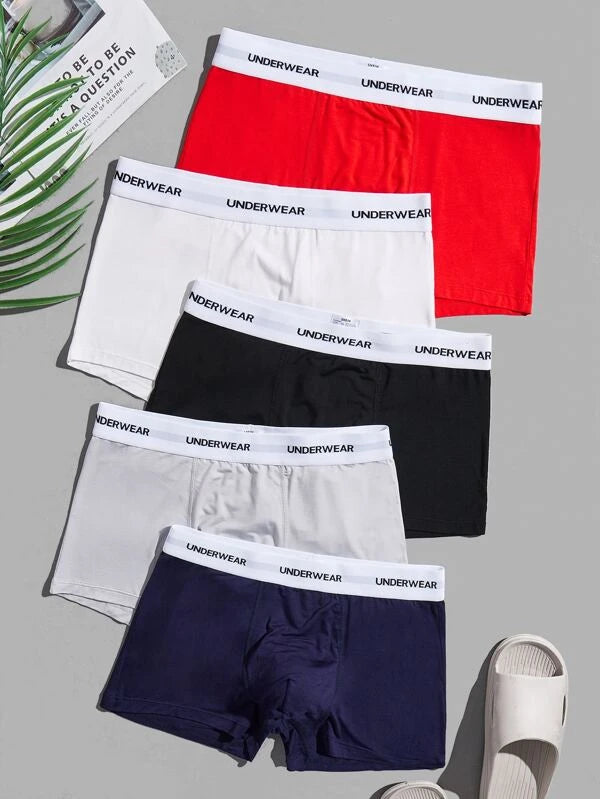 Pack Of 5 Solid Plain Boxer Briefs