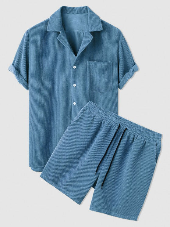 Casual Lapel Collar Short Sleeves Shirt And Shorts