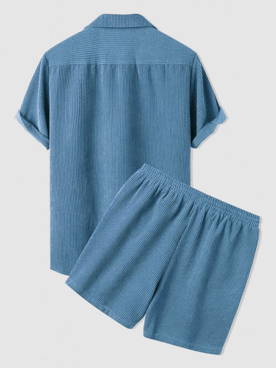 Casual Lapel Collar Short Sleeves Shirt And Shorts