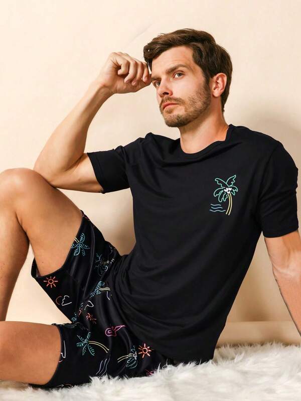 Tropical Printed Pajamas Set