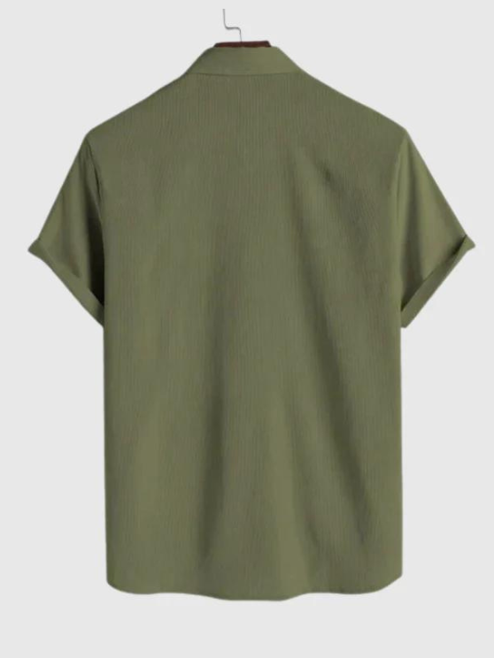 Men's 2 Piece Outfits Casual Basic Solid Color Pocket Corduroy Short Sleeves Button Up Shirt And Drawstring Shorts Set