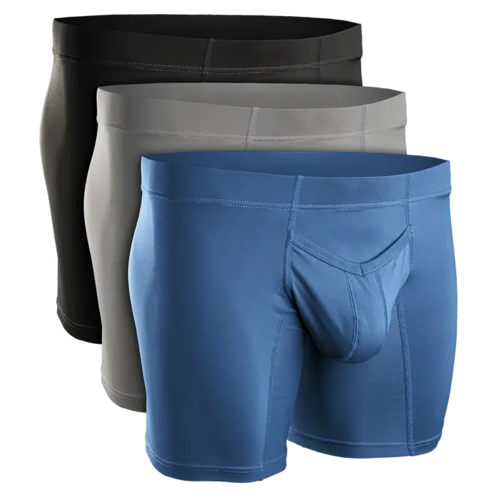Nylon V-Fly Pouch Underwear 3 Pack, Black Grey Navy Athletic Compression Fabric