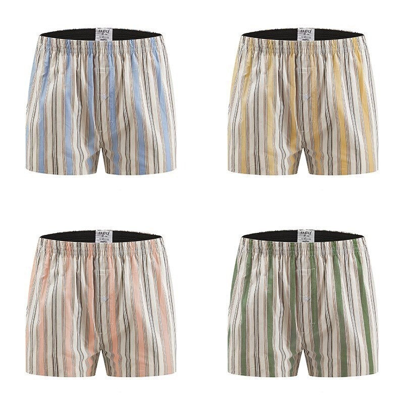 Men's Cotton Striped Boxer Shorts - 4 Pack (Assorted Colors)