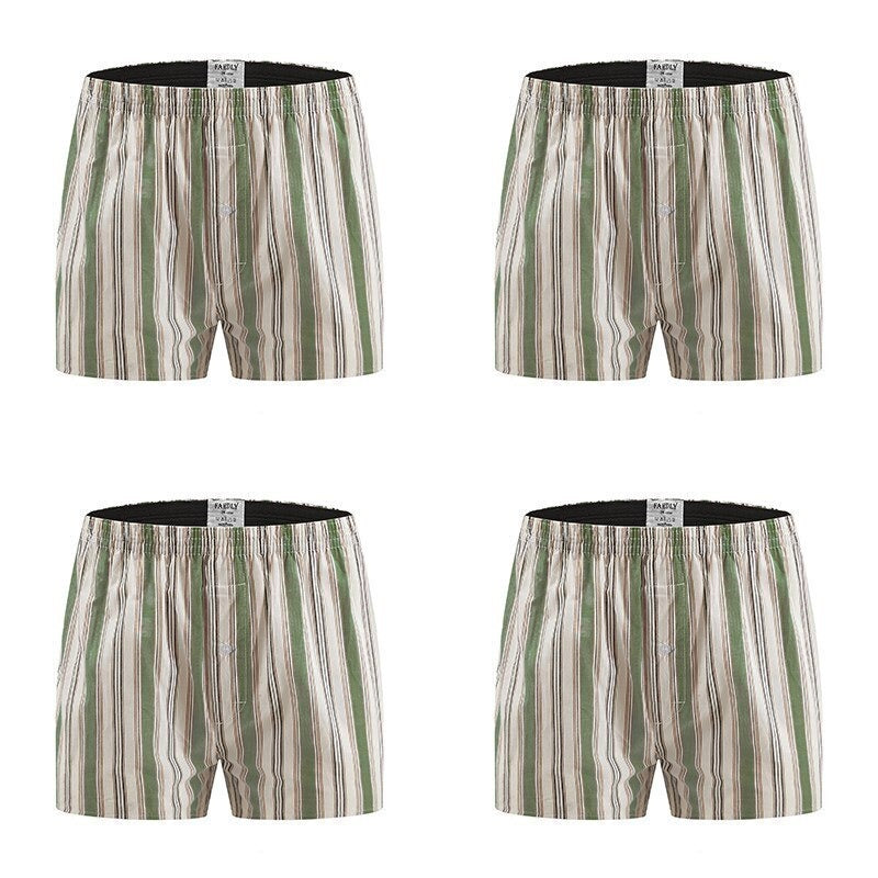 Men's Cotton Striped Boxer Shorts - 4 Pack (Assorted Colors)
