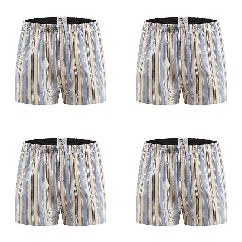 Men's Cotton Striped Boxer Shorts - 4 Pack (Assorted Colors)