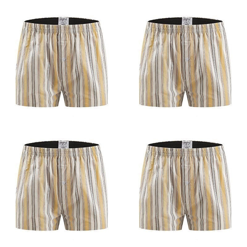 Men's Cotton Striped Boxer Shorts - 4 Pack (Assorted Colors)