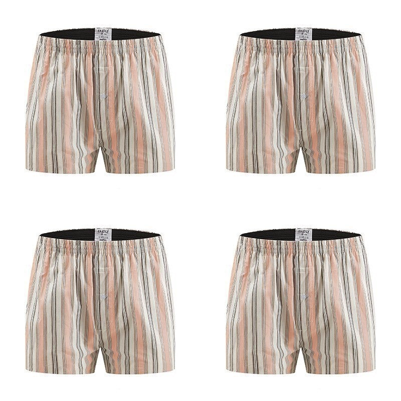 Men's Cotton Striped Boxer Shorts - 4 Pack (Assorted Colors)