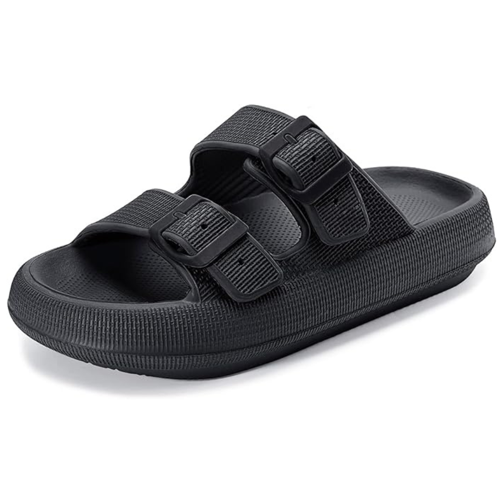 Women and Men Pillow Slippers Double Buckle Adjustable Slides