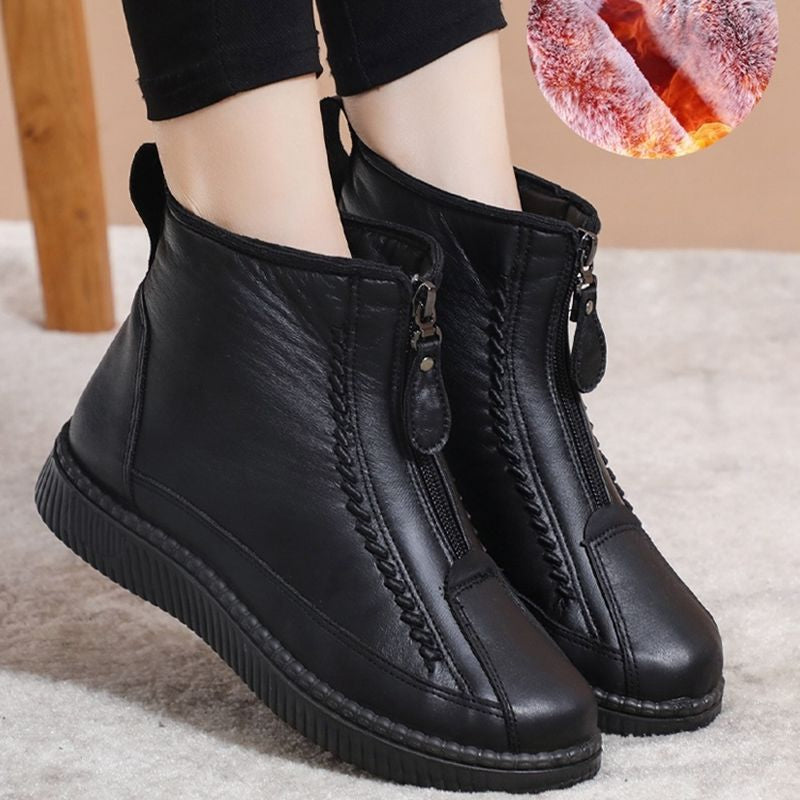 Front Zipper Flat Bottom Ankle Boots