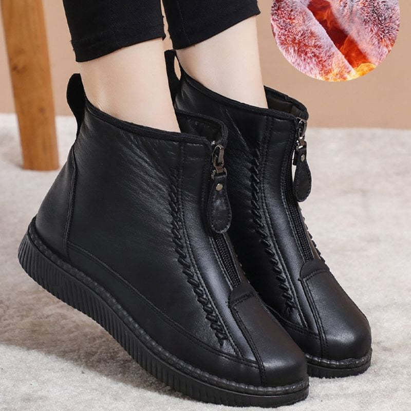 Front Zipper Flat Bottom Ankle Boots