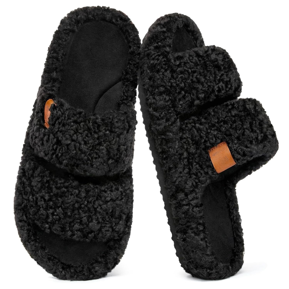 Fuzzy Open Toe Memory Foam Slippers For Women