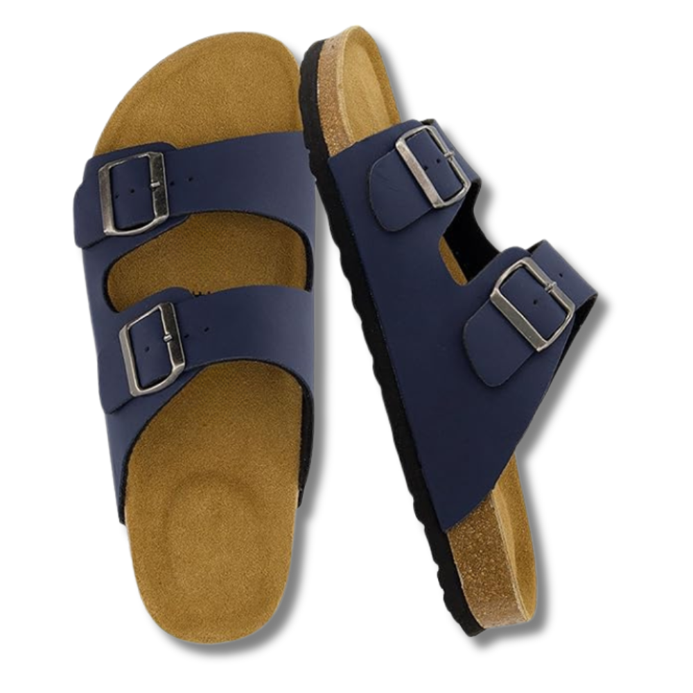 Mens Cork Footbed Sandals with Adjustable Buckle and Leather Insole