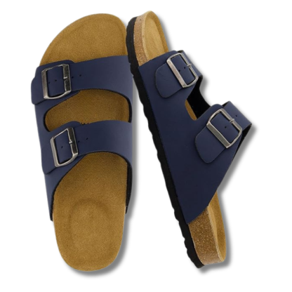Mens Cork Footbed Sandals with Adjustable Buckle and Leather Insole