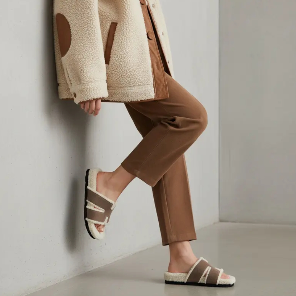 Women's Cuddle Suede Cozy Footbed Sandals - Soft Genuine Leather Cut-Out Upper