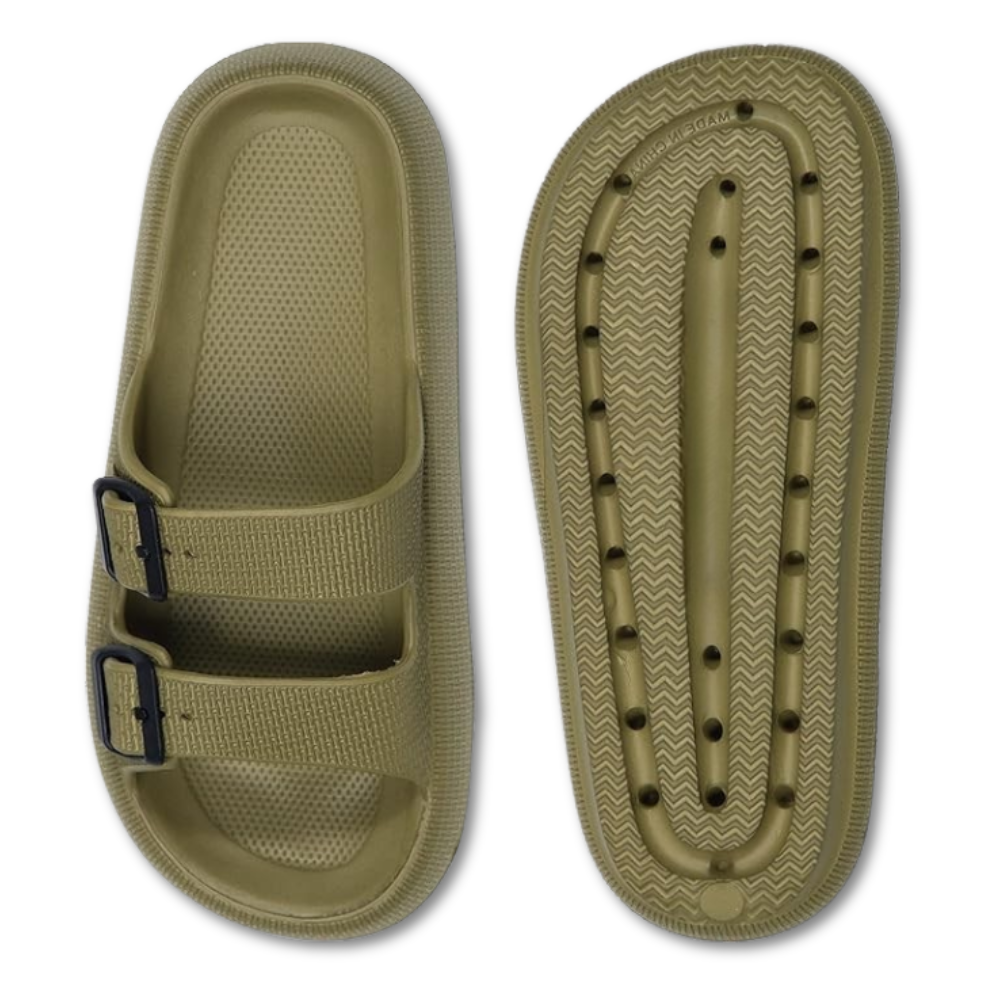 Women and Men Pillow Slippers Double Buckle Adjustable Slides