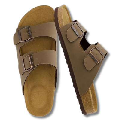 Mens Cork Footbed Sandals with Adjustable Buckle and Leather Insole