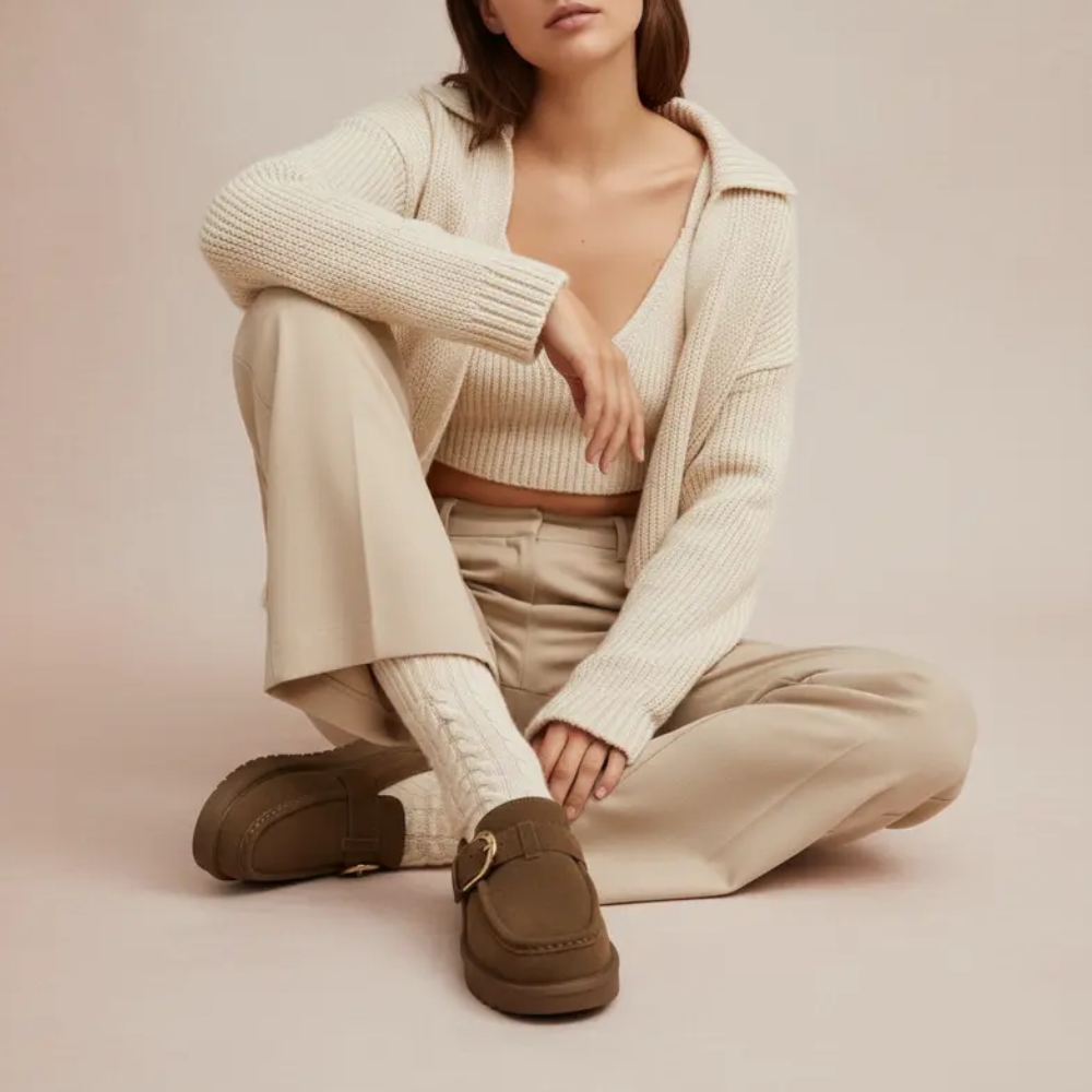 Origin Cozy Genuine Suede Loafer Slippers for Women - Leather Slip-On Moc Toe Clogs