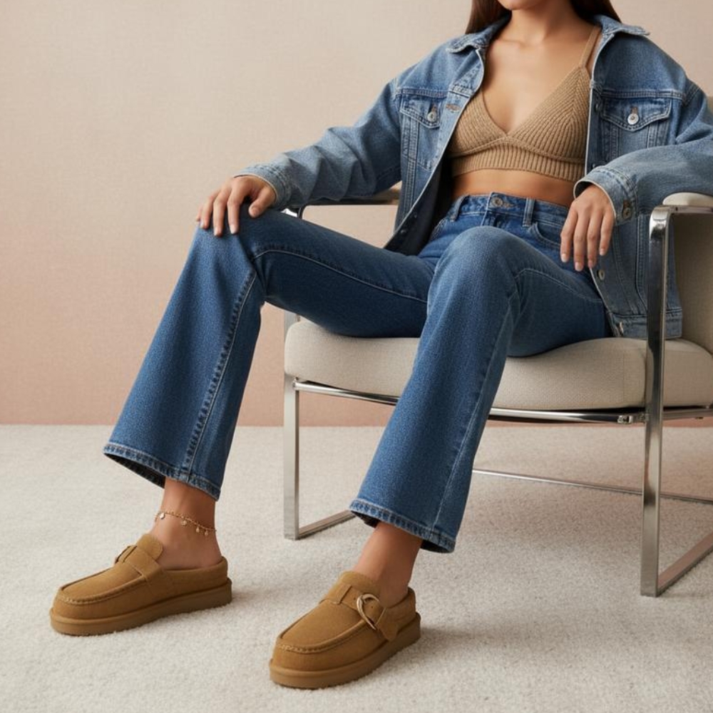 Origin Cozy Genuine Suede Loafer Slippers for Women - Leather Slip-On Moc Toe Clogs