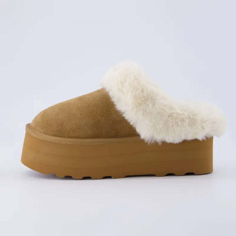 Women's Husky Suede Cozy Platform Mule | Genuine Suede, Faux Fur Lining, Memory Foam