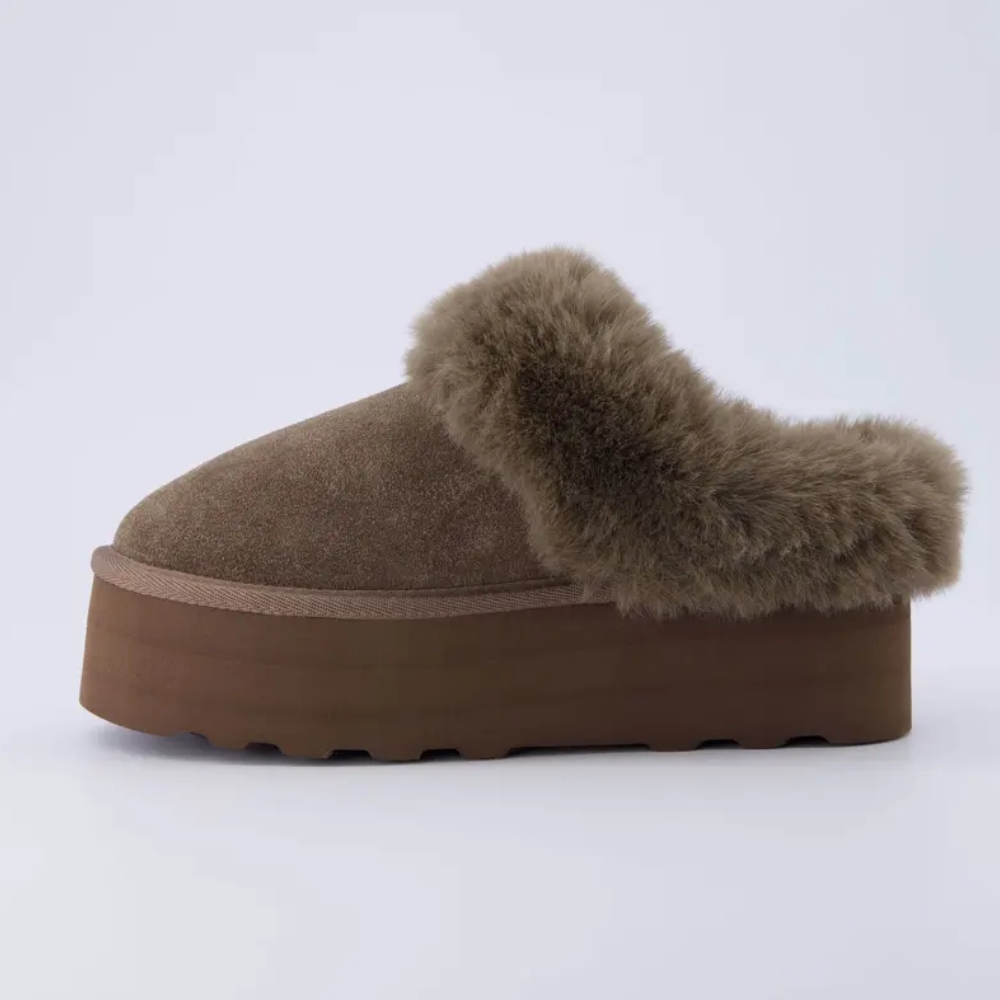 Women's Husky Suede Cozy Platform Mule | Genuine Suede, Faux Fur Lining, Memory Foam