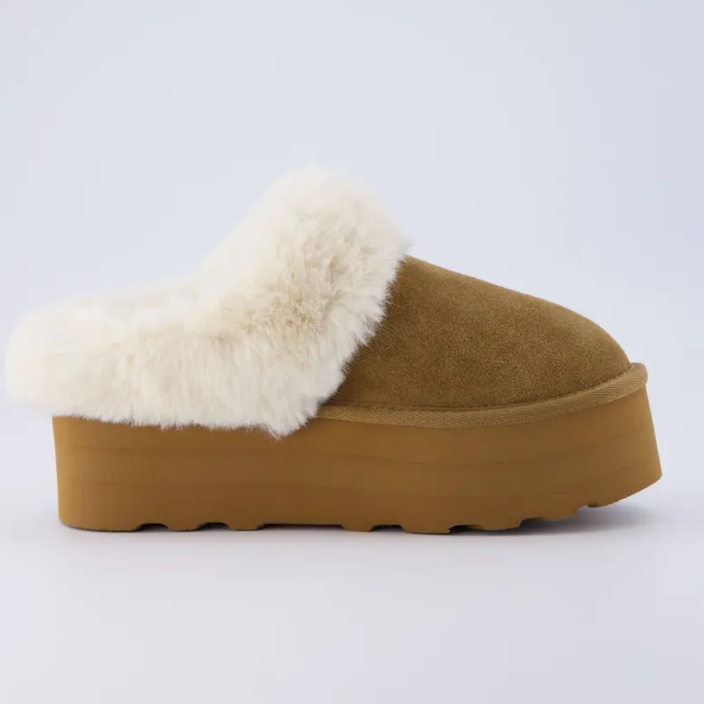 Women's Husky Suede Cozy Platform Mule | Genuine Suede, Faux Fur Lining, Memory Foam