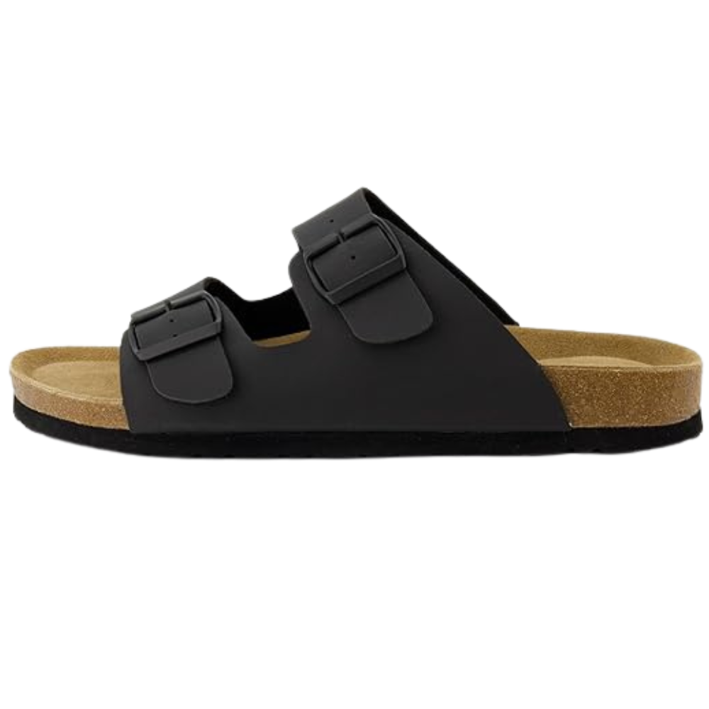 Mens Cork Footbed Sandals with Adjustable Buckle and Leather Insole