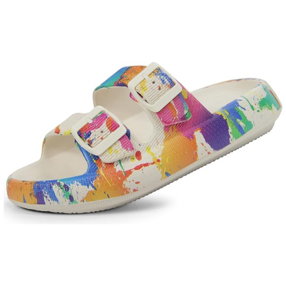 Men and Women Pillow Slippers Double Buckle Adjustable Slides