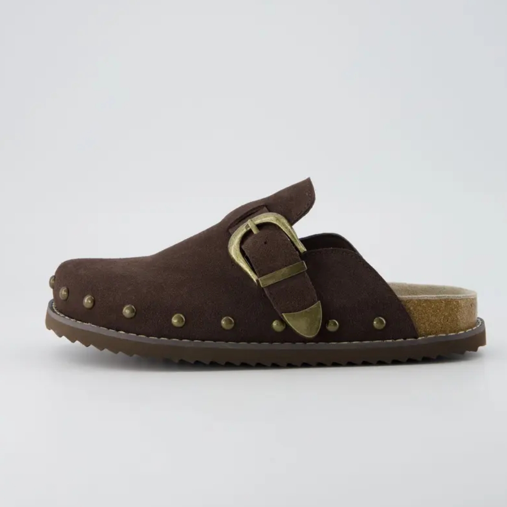 Women's Bronco Suede Studded Clogs - Genuine Leather Slip-On Clogs