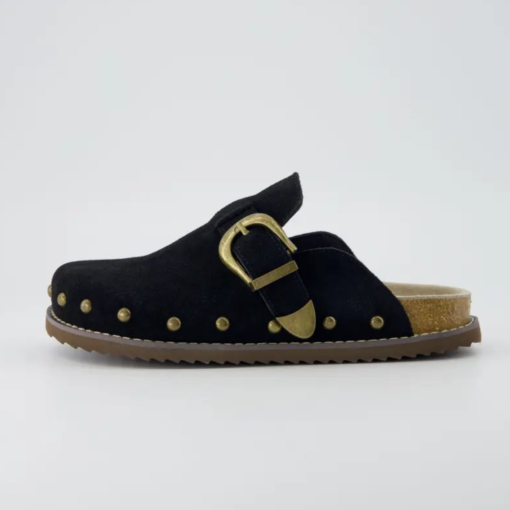 Women's Bronco Suede Studded Clogs - Genuine Leather Slip-On Clogs