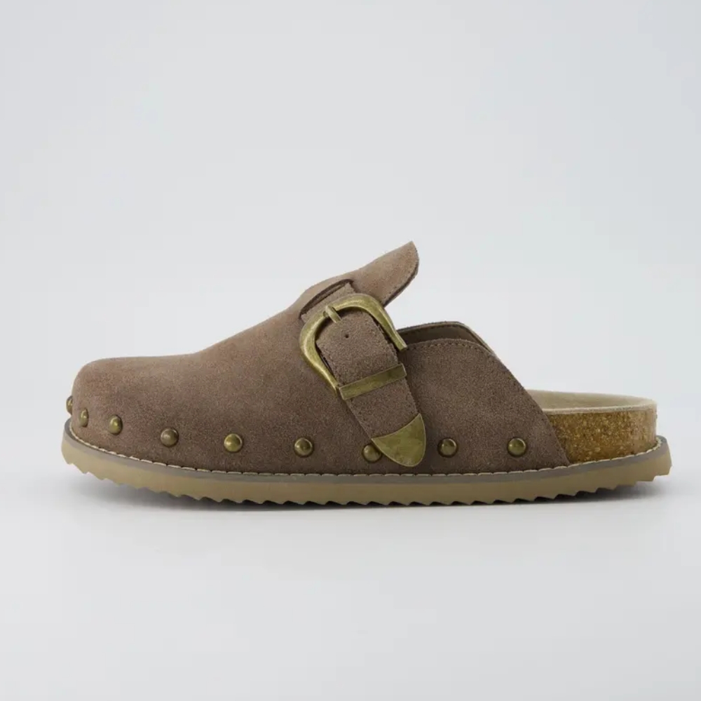 Women's Bronco Suede Studded Clogs - Genuine Leather Slip-On Clogs