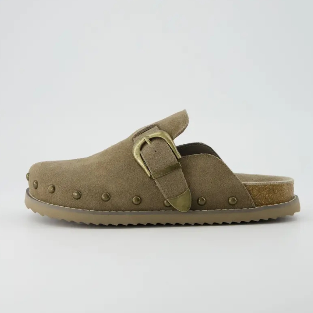 Women's Bronco Suede Studded Clogs - Genuine Leather Slip-On Clogs