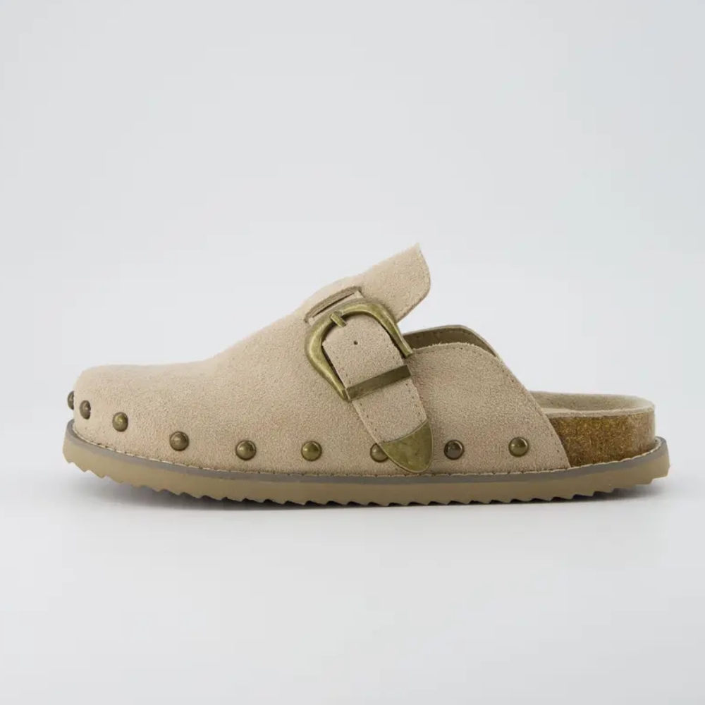 Women's Bronco Suede Studded Clogs - Genuine Leather Slip-On Clogs