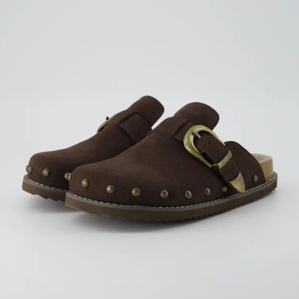 Women's Bronco Suede Studded Clogs - Genuine Leather Slip-On Clogs