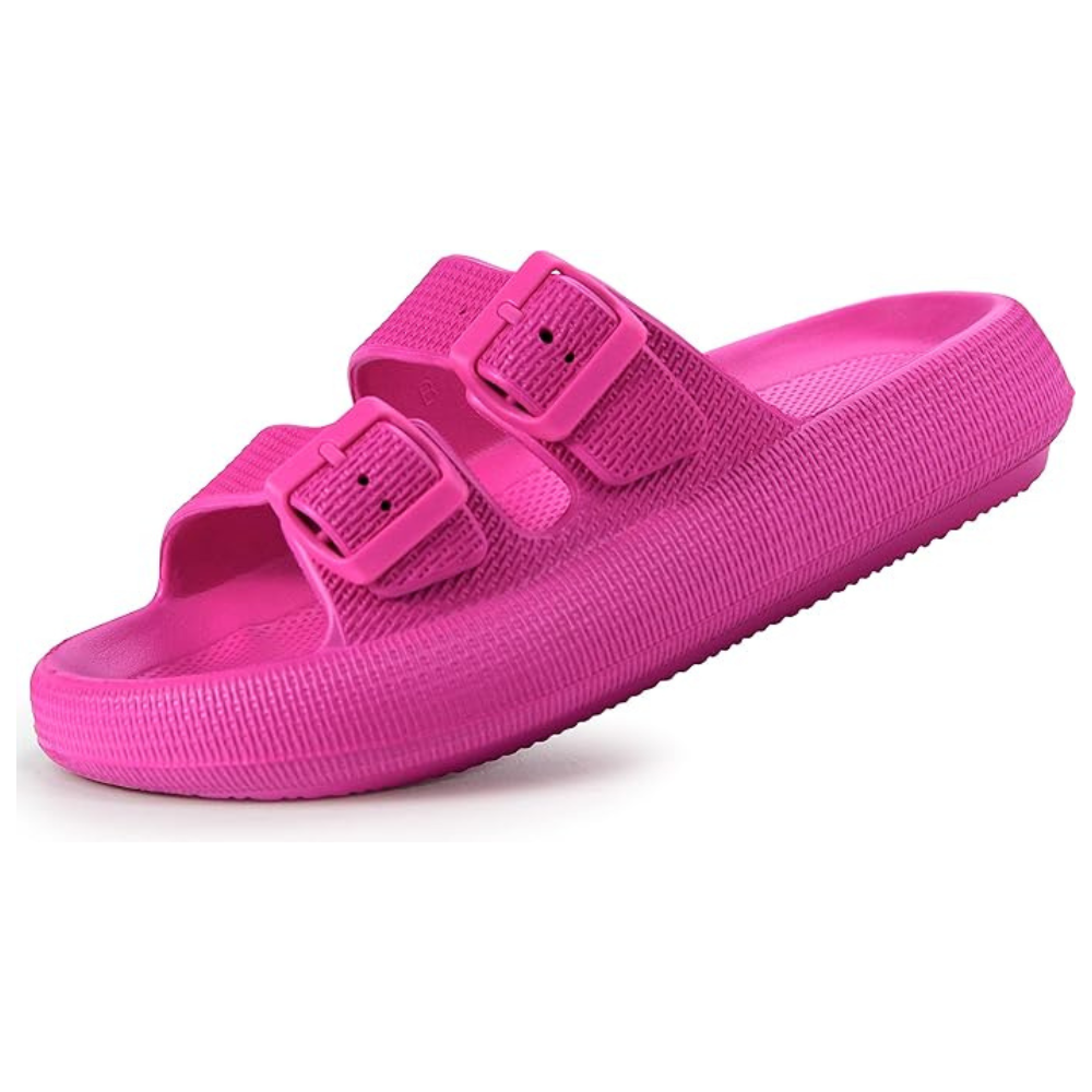 Men and Women Pillow Slippers Double Buckle Adjustable Slides