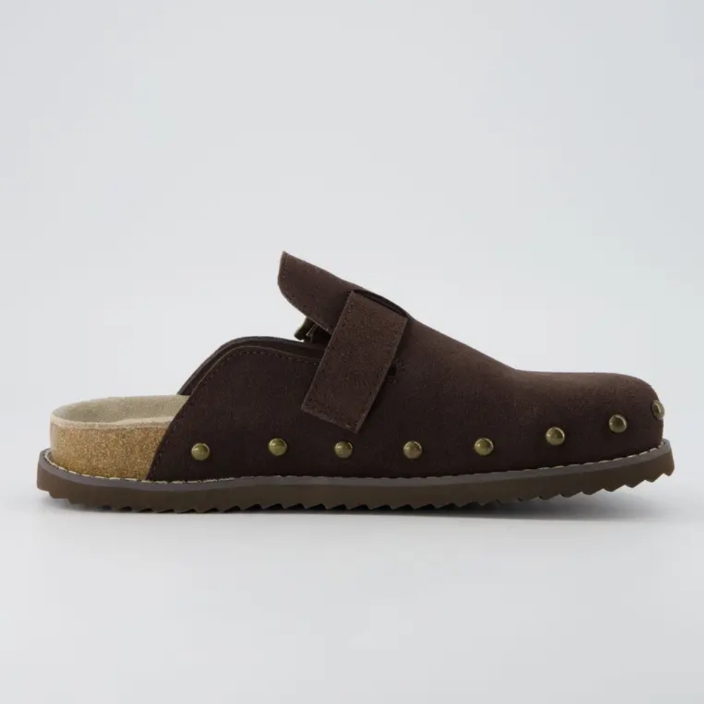 Women's Bronco Suede Studded Clogs - Genuine Leather Slip-On Clogs