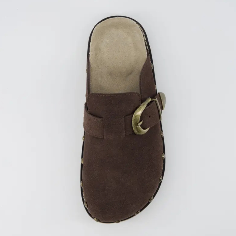 Women's Bronco Suede Studded Clogs - Genuine Leather Slip-On Clogs