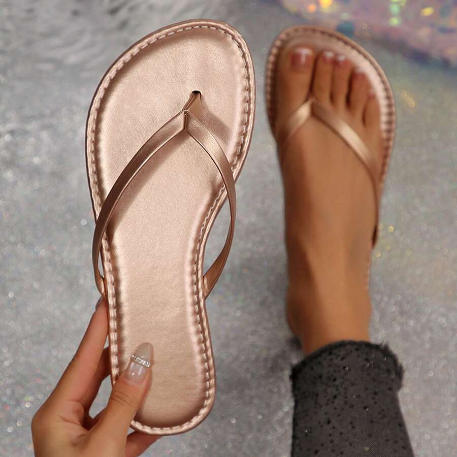 Lightweight Thong Strap Slip On Flat Sandals For Women Casual Outfit